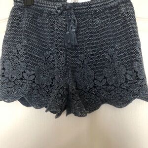 Abercrombie Crochet Lace Hem Drawstring Shorts - Blue